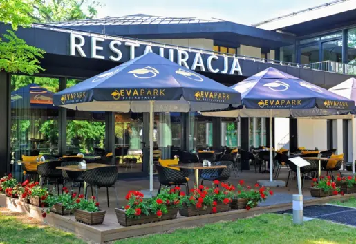 Taras przy Restauracji z widokiem na Park Zdrojowy