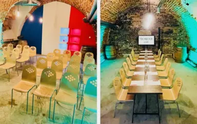 Bonjour Café Opole Piwnica, w różnych ustawieniach organizujemy w niej szkolenia, bankiety i uroczyste kolacje